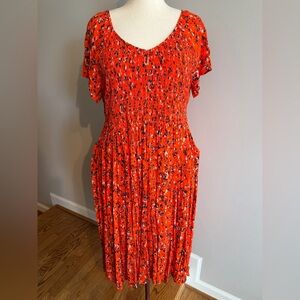 Torrid Orange Gauze Smocked Floral Midi Dress - Torrid Size 3 (22-24, 3X)